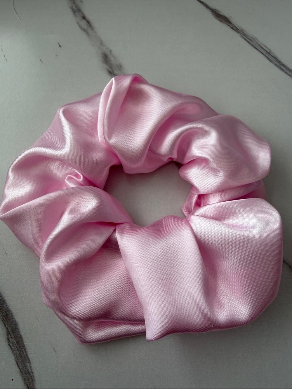 Pink Satin Hair Scrunchie - Soft Elastic Ponytail Accessory - Picture 2 of 4